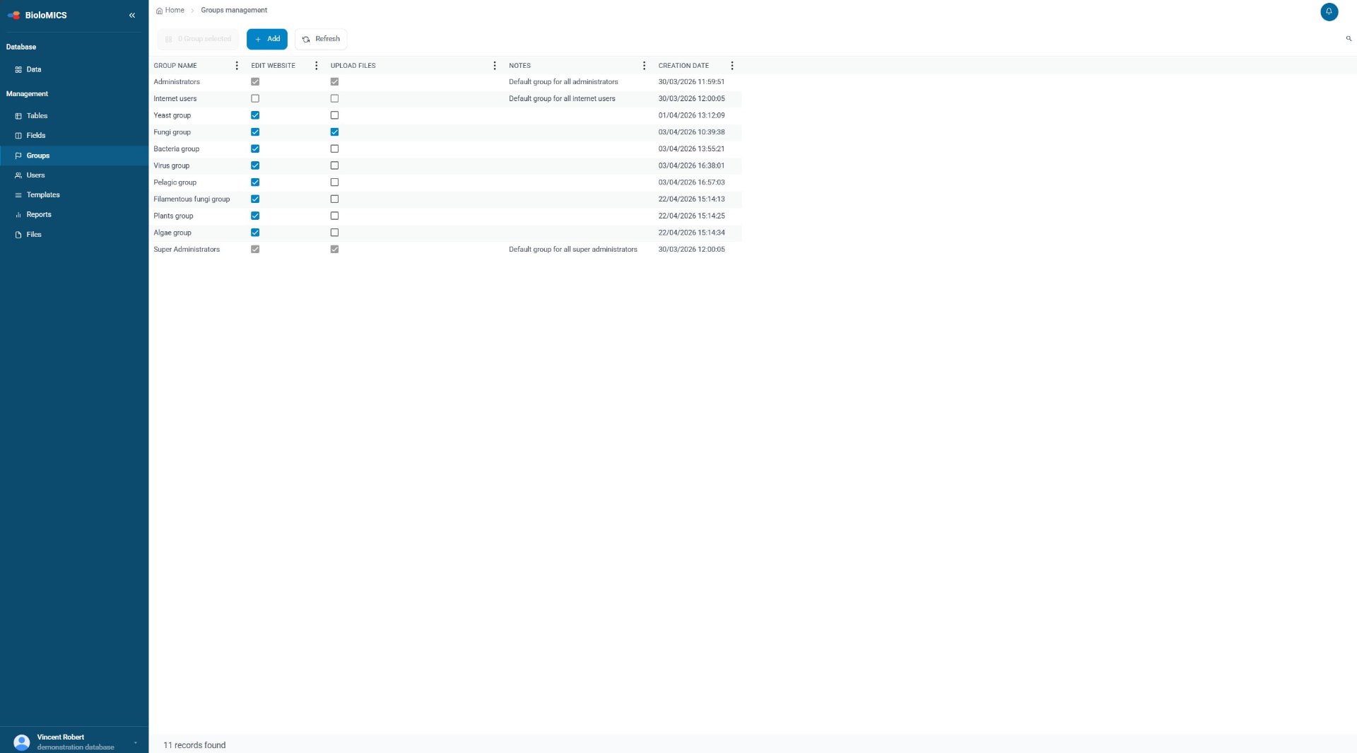 Groups and permissions