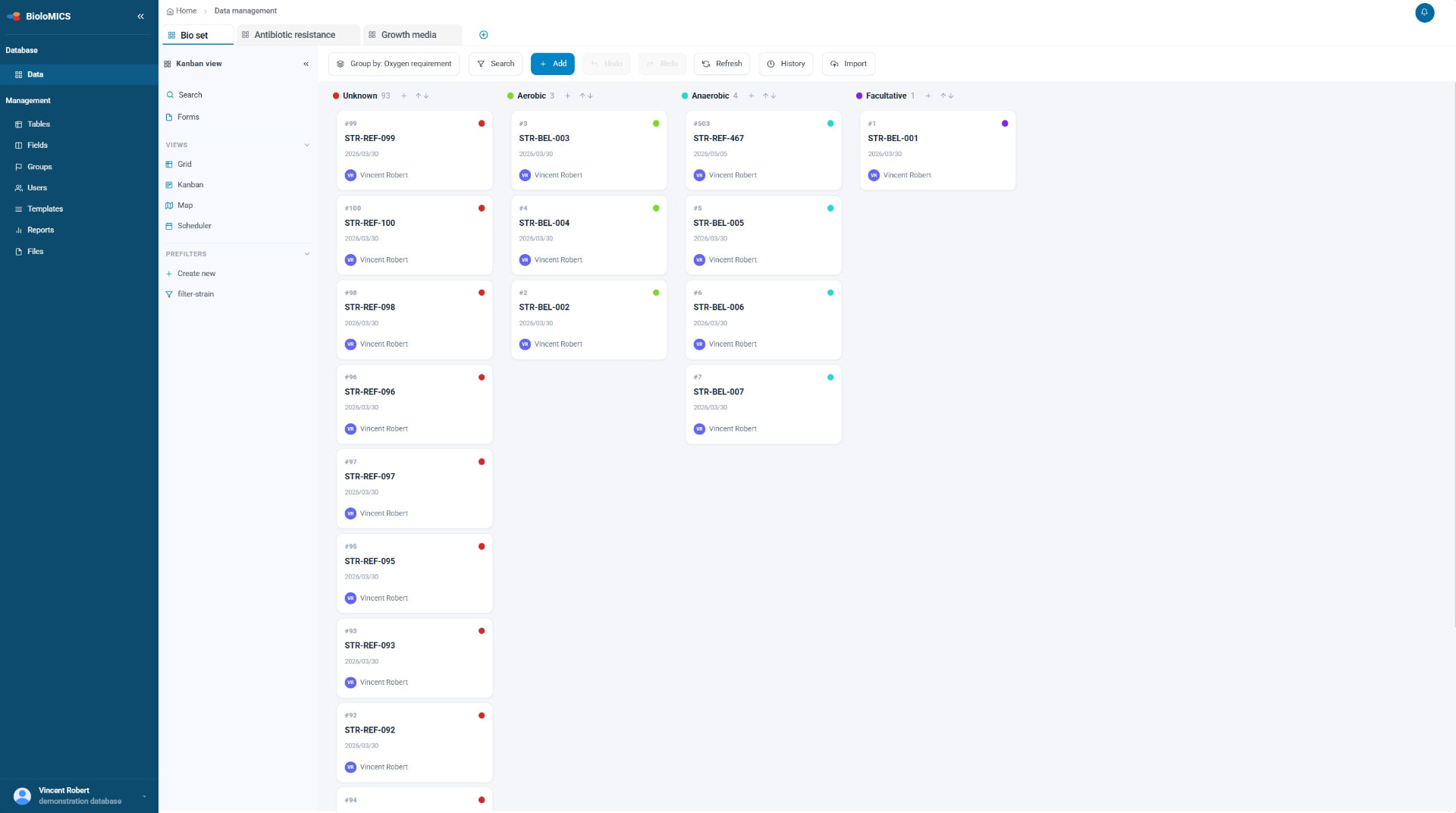 Kanban view — records grouped by field